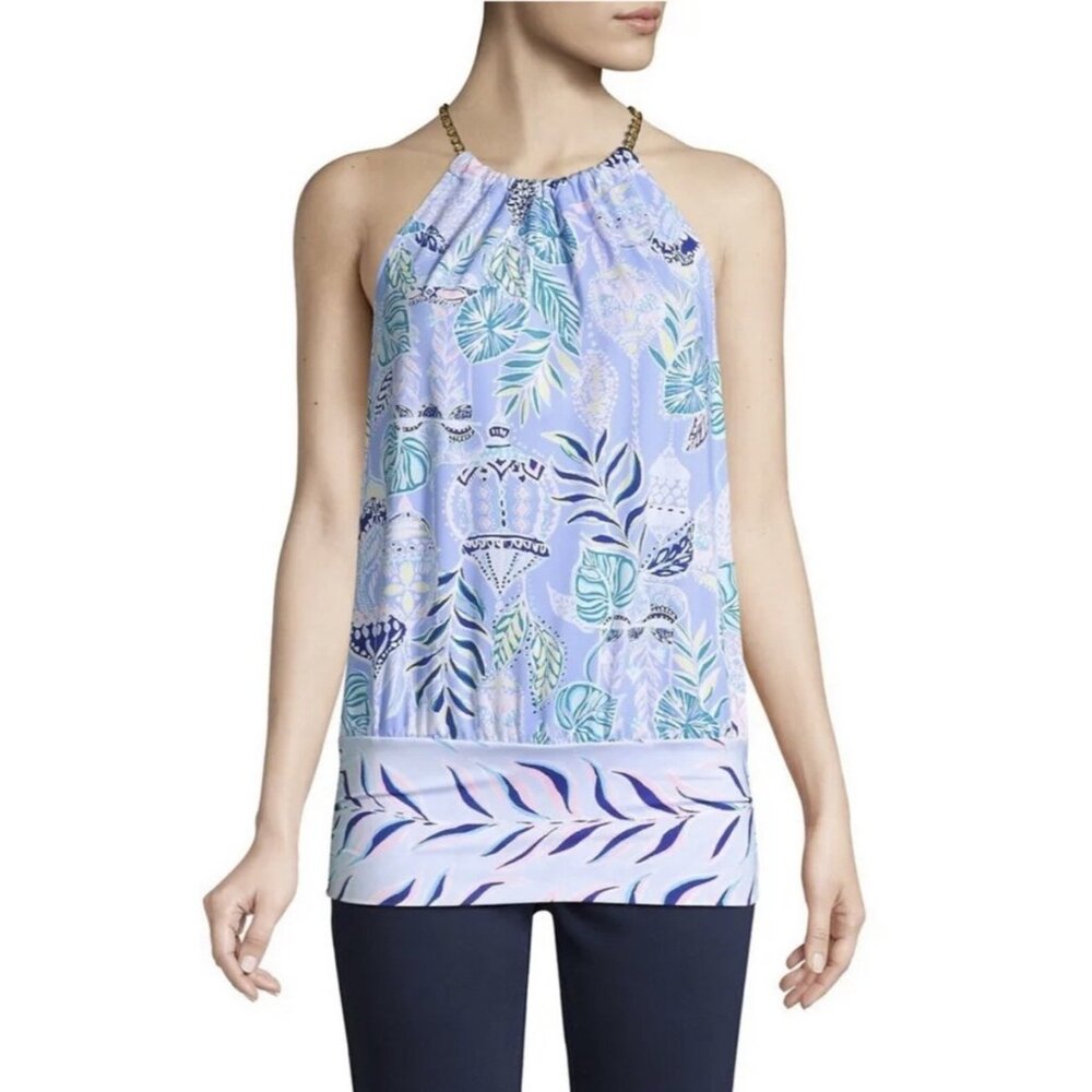 LILLY PULITZER XS Bowen Top Blue Peri Lapis Lantern Gold Chain